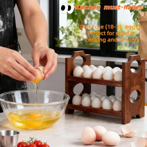 Wooden Egg Holder for Countertop,Holds 36 Eggs,2-Tier Farmhouse Egg Organizer for Fresh Eggs,Stackable Egg Storage Rack for Kitchen
