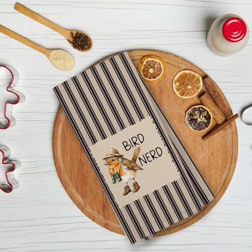 Funny Bird Nerd Kitchen Towels, Bird Watching Gifts, Farmhouse Birding Neutral Striped Hand Towels of Bathroom, Birds Nerd Lover Watcher Gifts for Women Men - color: Bird Nerd