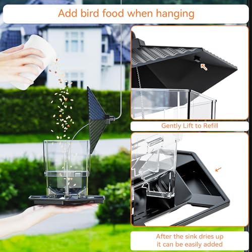Hanging Bird Feeder for Outdoors,Large Hopper Squirrel Proof Birdfeeder for Cedar,Red,Cardinal,Blue Jay and Wild Birds,Easy to Feel Birdhouse & Bird Seed Feeder & Gazebo for Outside,Tree,Black