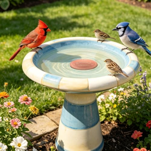 Copper Disc for Bird Bath, 99.9% Pure Copper (Two Birds) | 3‑Point Stable Base, Fits Bird Baths & Bowls, Reduces Mineral Buildup, Gift for Bird Lovers, Outdoor Garden Use - color: Copper Two Birds