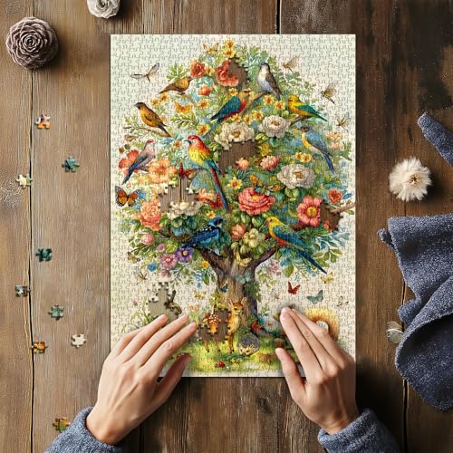 Tree of Life Puzzles for Adults 1000 Pieces, Birds Butterfly Flower Animal Jigsaw Puzzles with Plant Floral, Spring Nature Landscape Challenging for Adults - style: Tree of All Beings