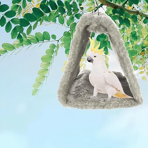 2 Pack Warm Bird Nest House Plush Birds Hut Bed Hanging Hammock Sleeping Bed Plush Hanging Snuggle Cave for Pet Parrot Parakeet Cockatiel Conure Cockatoo African Grey Macaw (Brown&Grey) - color: Brown and Grey