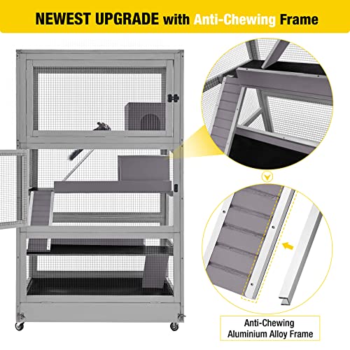 Aivituvin Chinchilla Cage Large Rolling Small Animal Cage for Adult Rats, 4 Level Ferret Cage Hutch for Ferret Bunny Indoor- Deluxe Home for Pets (Grey)