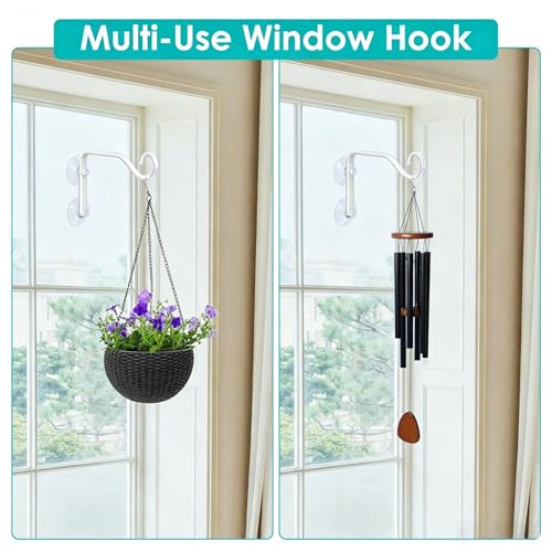 4 Pcs Heavy-Duty Window Suction Cup with Hanger, Window Mounted Wildlife, Hummingbird, Bird Feeders, Decorative Birdhouses, Wind Chimes & Plants, Strong Load-Bearing Hanging Hook（White）
