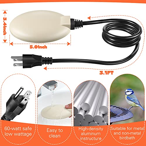1 Pack Upgrade Bird Bath Heater for Outdoors, 60 Watts Birdbath Deicer | Pond Deicer Water Heater Thermostatically Controlled with Auto Shut off Function for Patio Lawn Winter (White) - color: White