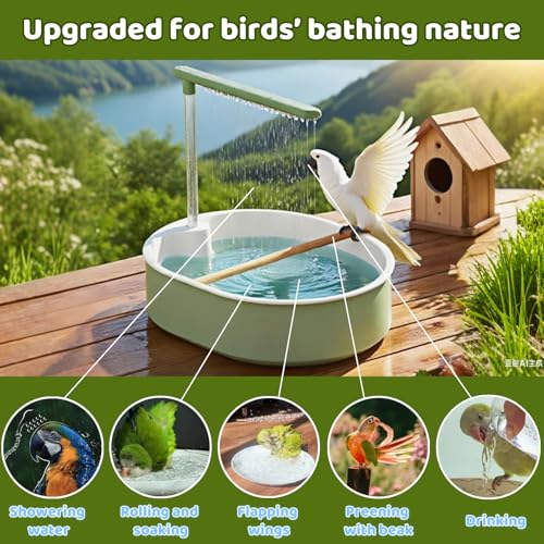 Automatic Bird Bath, Parrot Shower with Circulating Water, White Pipe | Indoor Parrot Bath Cage Accessories with Circulation Pump for Parakeet Budgie Cockatiel Finches Cockatoo Conure Pet Bird - color: withe pipe