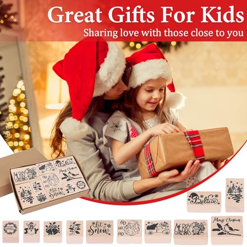 JarThenaAMCS 11 Pcs Merry Christmas Wooden Rubber Stamps Xmas Mixed DIY Craft Stamps for Party Gift Decor Scrapbooking Cards Making - style: Christmas