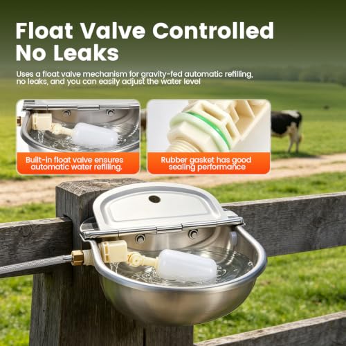 Automatic Dog Water Bowl Dispenser 304 Stainless Steel Dog Waterer | Wall Mounted, Metal Outdoor Heavy Duty Auto Self Filling Animal Water Feeder for Dogs Cats, with Float Valve and Drain Plug