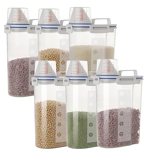 5.5 Lbs Plastic Transparent Tank, Rice Storage Barrel, Household Food Container Grain Storage Box for Oatmeal, Grain, Cereal, Pasta, Flour (6 Packs) | BPA Free, Airtight Lid, See Through, with Pouring Spout, for Kitchen Pantry Dry Food Grain Oatmeal Pet D