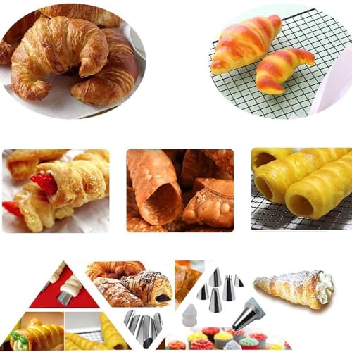 Cannoli Tubes Set, 25 Pack Large Cannoli Forms with Cleaning Brush, Reusable Silicone Piping Bag and Long Piping Tip, Stainless Steel Kitchen Tool DIY Dessert Supplies - color: 16 pcs large cannoli tubes + blush + icing bag+ long icing tip