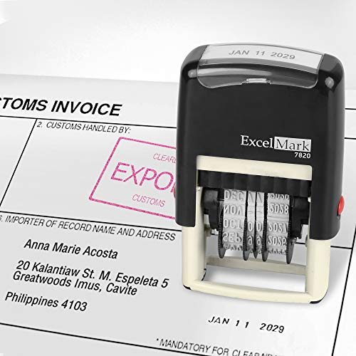 ExcelMark 7820 Self-Inking Rubber Date Stamp – Great for Shipping, Receiving, Expiration and Due Dates (Red Ink) - color: Red Ink