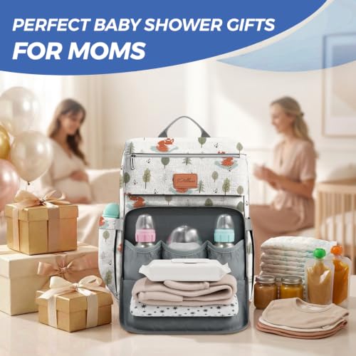 Baby Diaper Bag Backpack - Baby Bag for Boys & Girls, Toddler Backpack, Large Capacity Travel Diaper Bags w/Changing Pad, Waterproof Diaper Backpack - Best Shower Gifts for Boys - Baby Stuff - color: M. Little Fox, style: Classic