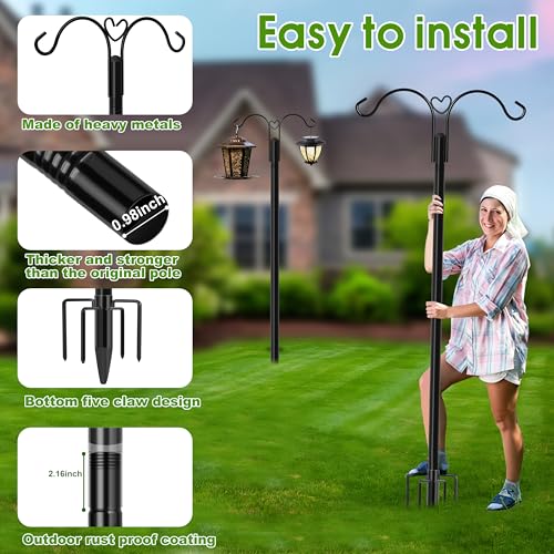 Shepherds Hooks for Outdoor, 2-Pack 108 Inch Heavy Duty Bird Feeder Pole, Garden Pole for Hanging Plants, Lantern, Hummingbird Feeder, Hanging Plant Stand with 5 Base Prongs - size: 108 INCH, style: Style E
