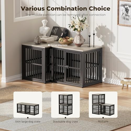 Lyromix 27'' Dog Crate Furniture with 3 Doors for Puppy Small Dogs | Wooden Kennel End Table, Heavy Duty Indoor Cage for Pug, Corgi, Boston, Multiple Units Can be Combined, Grey - color: Ancient gray, size: 26.9"L x 20.9"W x 24.0"H