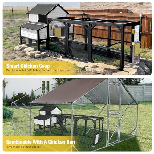 Aivituvin Extra Large Chicken Coop for 8-10 Chickens, Reinforced Structure Outdoor Wooden Chicken House with 6 Nesting Boxes, Extended Run, Waterproof Roof, Iron Edge, Black, 118" L x 26" W x 50" H