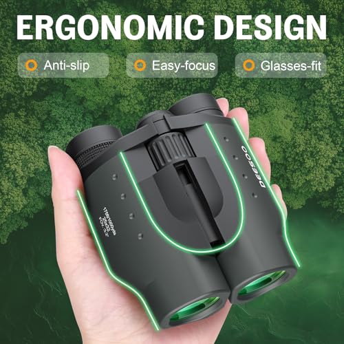 25x32 Compact Bird Watching Binoculars, High Powered for Adults Kids | BAK4 FMC Optics for Cruise Ship, Low Light for Camping Hiking, Eyeglass Friendly for Men Women, Small Size for Travel