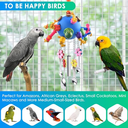 KATUMO Bird Toys, Parrot Pull Spoons Colorful Acrylic Stick Toys Bird Chew Toys for Amazon Parrot, African Grey, Conure, Caique, Quaker, Small Cockatoo, Mini Macaw, Eclectus and Similar Birds - color: Blue ball