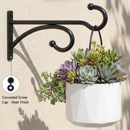 2Pack 6 Inch Plant Hangers Outdoor, Wall Hooks for Hanging Planters Baskets | Heavy-duty metal, indoor outdoor wall mount, for flower pots, wind chimes, lanterns, bird feeders, Black - size: 6Inch 2Pack-Black