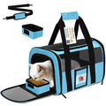 17" Soft Cat Carrier with Shoulder Strap for Travel-Blue | TSA compliant fits under seat, soft-sided lightweight, breathable, top/side entry with zippers,collapsible food bowl - color: Blue