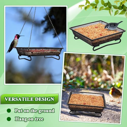 Nuogo 4 Pcs Ground Bird Feeder Tray 7 Inches Platform Bird Feeder for Outside Metal Squirrel Feeders Rust Resistant Mesh Seed Tray Garden Yard Decoration for Outdoor Wild Dove(Square) - style: Square