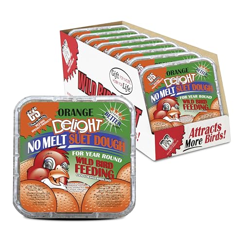 C&S Orange Delight No Melt Suet Dough, Suet Cakes for Wild Birds Including Robins, Blue Jays, Bluebirds, Tanagers, Thrushes and More, 8 Pack - size: 1.47 Ounce (Pack of 8), style: Orange, 8 Pack