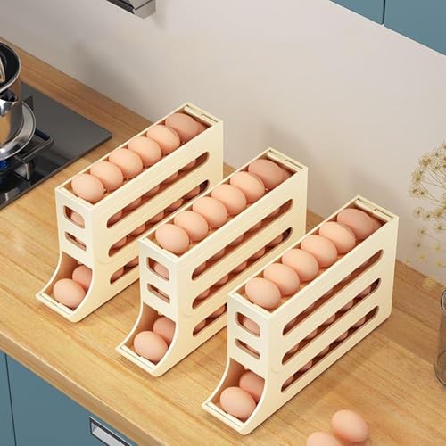 4 Tiers Egg Holder for Fridge Automatic Rolling Egg Dispenser 30 Eggs Storage Rack FIFO Egg Holder for Refrigerator Space-Saving Large Capacity Egg Roller Container Slim Gravity Egg Organizer - color: YELLOW