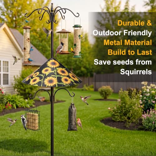 18.5 Inch Sunflower Squirrel Baffle for Bird Feeder Pole, Large Birds Attract Squirrel Proof with Non-slip Pad, Chew Proof Plastic Bird House Rain Guard Accessories for Shepherds Hook Outside
