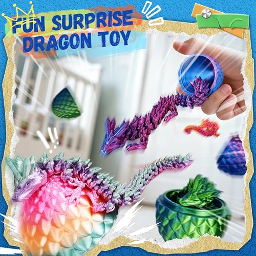 Impossmaker 6pcs 3D Printed Dragon Eggs, Cool Articulated Crystal Dragon Toys for Boys Kids Teen, Surprise Dinosaur Eggs for Party Favors, Fun Goodie Bag Stuffers for Birthdays, Classroom Prizes - style: 6P