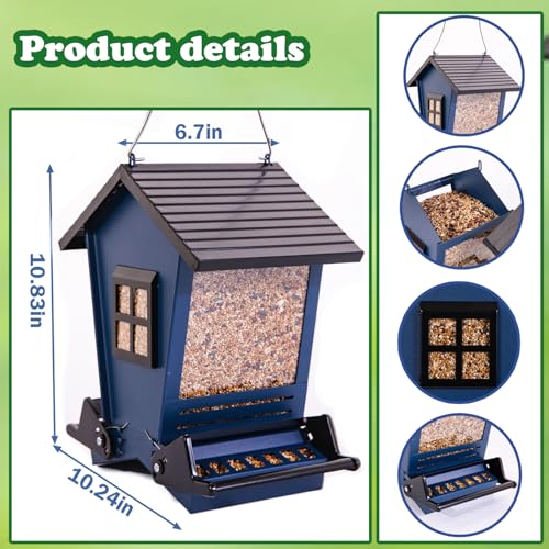 LSCQYYCCSquirrel Proof Bird Feeders for Outdoors Hanging, 5LB Capacity Metal Wild Birdfeeders Outside Hanging,Large Feeder That Attracts Cardinals, Chickadees, and More Birds-One in Blue - color: Blue