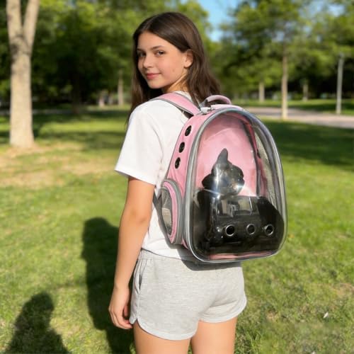 Cat Backpack Carrier, Front Expandable Expandable Bubble Pet Backpack, Ventilated Transparent Capsule Dog Backpack for Small Cats Dogs Birds Bunny, Airline Approved - color: Pink