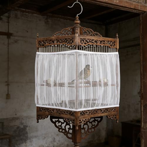 2 Pcs Bird Cage Cover Universal Bird Cage Seed Catcher, Breathable Nylon Mesh Net Cover Adjustable Soft Airy Cages Net Stretchy Skirt for Round Square Cages