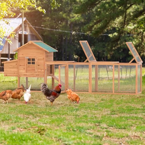 GOJOOASIS 40" Wooden Chicken Run Coop Outdoor Hen House | Poultry Cage, Fir Wood Build, Galvanized Wire Fence, Lockable Entrance, Holds 2-4 Chickens, for Backyard Garden Use - size: B