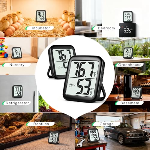 2 Pack Room Thermometer Indoor Hygrometer | Monitor Temperature & Humidity, Accurate, Fast Read, Easy To View, Magnetic/Kickstand/Hanging, ℉/℃, w/ Battery, Compact - color: 2 Pcs * Classic Black ( 97%+ Choice )