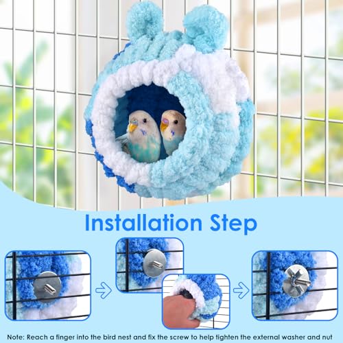 KATUMO Parrot Nest, Bird Breeding Nest Parakeet Snuggle Hut Conure House Bed for Budgie Cockatiel Conure Lovebird Canary Finch Hamster Small Pets - size: L (Blue)