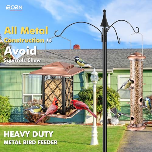 iBorn Bird Feeders for Outdoors, Metal Bird Feeder, Wild Bird Feeders for Cardinal, 2.3LBS Capacity,17.7cm Large Roof, Lantern Style, Brush Copper - color: Copper