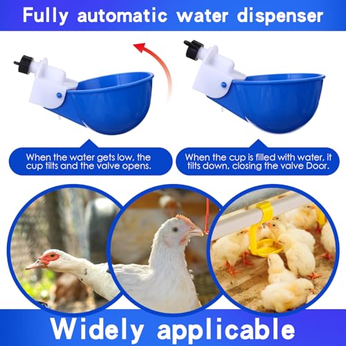 49 Pcs Automatic Chicken Waterer System Includes Chicken Water Cups 1/2" PVC Tee Fittings, PVC Pipes with Float Valve Controlled Fitting Poultry Waterer Chicken Water Feeder
