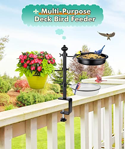 Balcony Bird Feeders for Outdoors and Deck Railing, 3-Trays, Black | Heavy Duty Metal, Durable & Sturdy, Decoration for Outdoors & Garden, Enhanced Version, Birthday Gifts for Women Men Mom Dad - style: 3 Trays