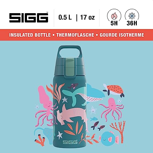 SIGG - Insulated Kids Bottle - Shield One Therm - For Carbonated Beverages - Dishwasher Safe - Stainless Steel - 17 Oz - color: Blue World