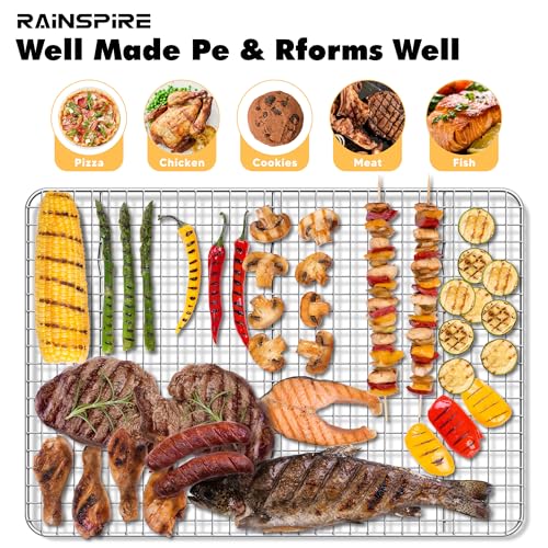 Oven-Safe Dishwasher-Safe 100% 304 Stainless Steel Cooling Rack 10" x 15" Heavy Duty Tight-Wire Set of 2 Fits Jelly Roll Pan Half Sheet Pan - size: 10"x15"