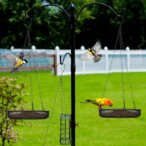 4 Pieces Hanging Bird Feeder Tray Platform Metal Mesh Feeder Seed Platform for Bird Feeding Outside Outdoors Wild House Hanging for Attracting Birds, Black(Round) - style: Round