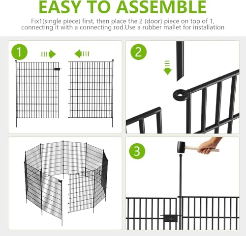 Toolterritary 10 Panels No Dig Garden Fence with Gate, 32 in(H) X24.2 ft(L) Metal Fence Panels, Thickened Rustproof Garden Fencing, Animal Barrier Fence for Dogs, Rabbits, and Patio - size: 32 in(H)×29in(L)