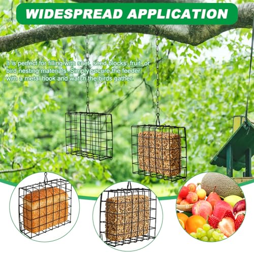 Suet Bird Feeder 2 Pack, Hanging Cage for Standard 11 oz Cakes | Fruit slice or seed block use; latch-door holders for branch, shepherd hook, or porch placement