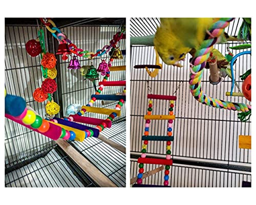 Bird Ladder Toys Coloured Flexible Parrot Swing Bridge Wooden Cockatiel Cage Hanging Climbing Ladder (39 in (16 Steps)) - size: 39 in (16 Steps)