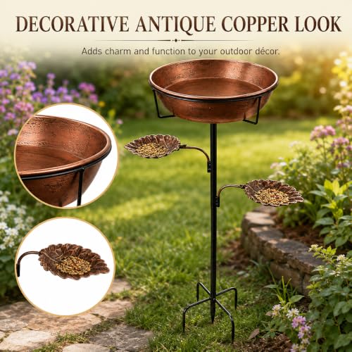 Bird Bath for Outdoor - 3" Deep Garden Metal Bird Bath with Removable Bowl Heavy-Duty Base,Winter Birdbath Feeder Rust-Proof Birdbaths for Garden Yard Lawn Decor,Easy to Clean Birdbaths(Bronze)