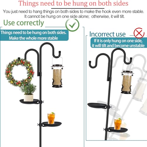 Upgraded 74" Double Shepherds Hooks，Outdoor Bird Feeder，Hanging Plants，Wind Chime Hanger, Waterproof Metal & Adjustable-Height Pole Holder for Lantern ，Hummingbird Feeder，Wreath （2 Placement Racks)