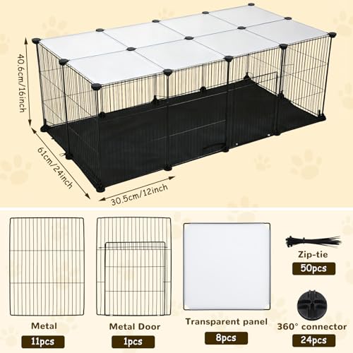 PETKNOWS 21 Panels Small Animal Playpen with Door and Mat | Metal Wire Fence, Indoor Outdoor Use, Rabbits Guinea Pigs Hamsters, Portable Foldable Design, Waterproof Mat Included