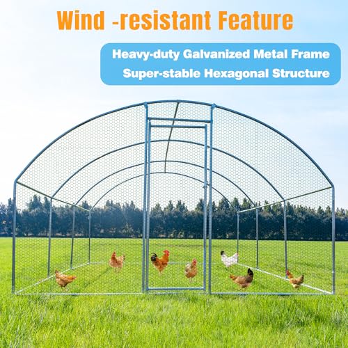 Large Metal Chicken Coop, Chicken Runs for Yard with Cover Walk-in Poultry Cage for 10 20 Chickens, Chicken Pen Duck Coop Hen House with Round Water-Resident Top and Feeding Door 19.2Lx9.84Wx6.23H FT - size: 230.3"L x 118.1"W x 74.8"H