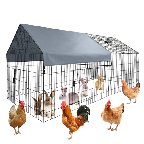 GarveeHome Large Metal Chicken Coop,86" L x 40" W Portable Chicken Run with Waterproof Cover, Chicken Coop Run, Outdoor Backyard Farm Poultry Fence Pet Playpen for Rabbit, Duck, Chinchillas