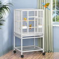 DWVO 41-inch Metal Bird Cage: Large Parrot Cages with Rolling Stand - Features Tray, Food Boxes & Wooden Perches for Parakeets, Lovebirds, Cockatiels, Finches and Pigeons, White - color: White, size: 19.0"L x 18.1"W x 40.5"H