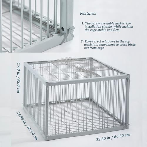 Chicken Trap with Escape-Proof Design, Birds Trap with One-Way Entry, Chicken, Duck, and Turkey Traps, Portable & Easy Assembly, Unharmful Made of High-Strength Iron with Anti-Rust Paint - size: 23.8"L x 23.8"W x 17.0"H